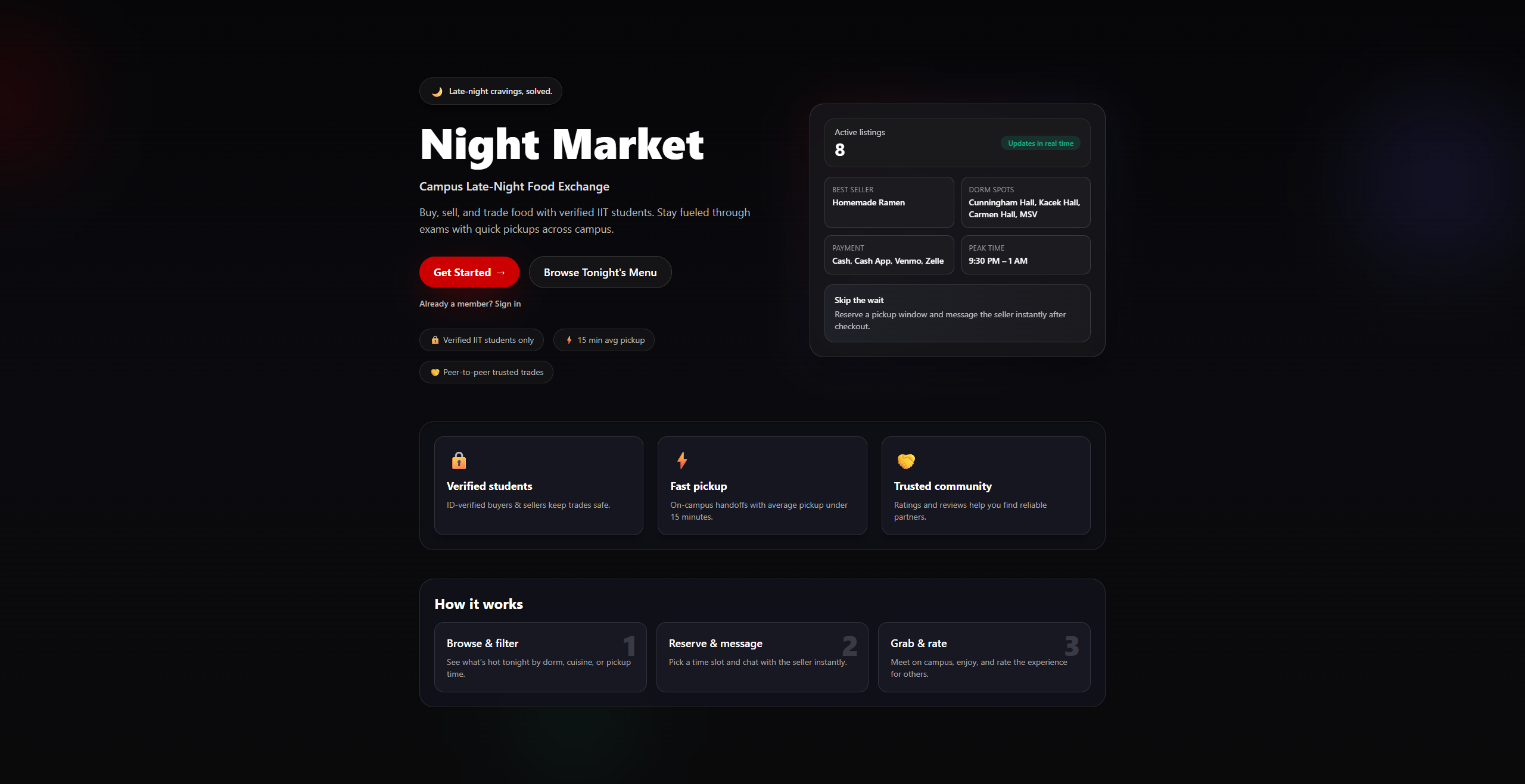 Campus Night Market project screenshot showing the application interface